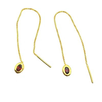 AMY DELSON JEWELRY WOMEN'S GOLD / RED THELMA - RED GARNET GOLD THREADER EARRINGS