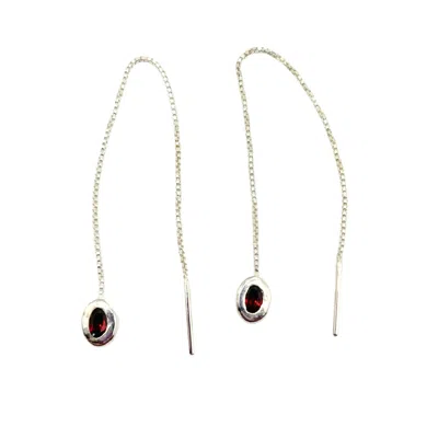 AMY DELSON JEWELRY WOMEN'S RED / SILVER THELMA - RED GARNET SILVER THREADER EARRINGS