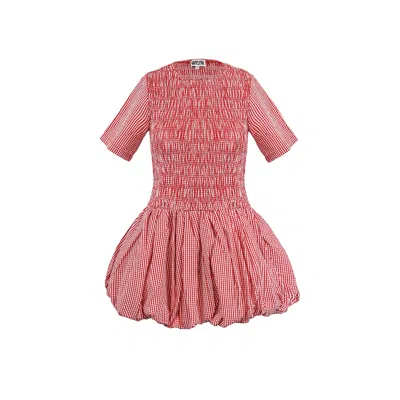 AMY LYNN WOMEN'S ELEANOR RED GINGHAM PUFFBALL MINI DRESS