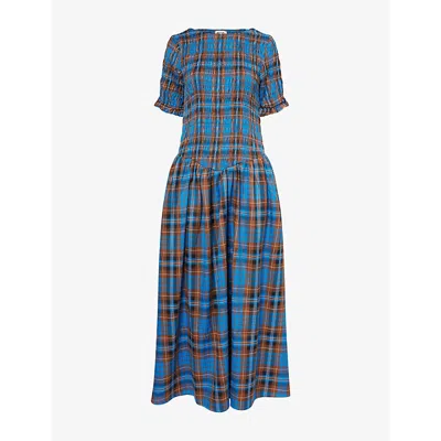 AMY LYNN WOMENS BLUE BEATRIX CHECK-PRINT WOVEN MAXI DRESS