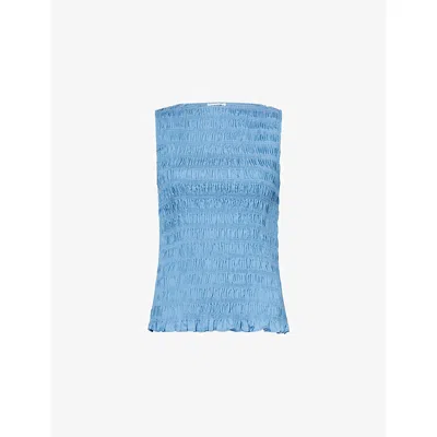 AMY LYNN WOMENS BLUE SONYA SHIRRED SLEEVELESS CHAMBRAY TOP