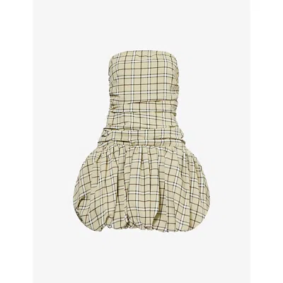 AMY LYNN WOMENS GREEN DIONNE PLAID-PRINT PUFFBALL WOVEN MINI DRESS