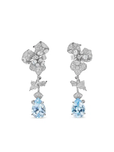 ANABELA CHAN RHODIUM VERMEIL AND 14K WHITE GOLD ORCHID AQUAMARINE AND DIAMOND EARRINGS