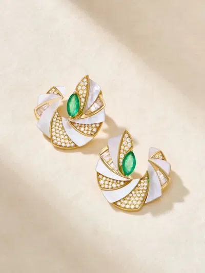 ANANYA 18K YELLOW GOLD MOGRA MINIATURE MULTI-STONE EARRINGS