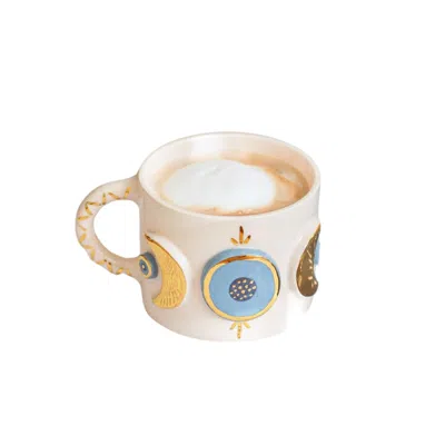 ANATOLIACRAFT BLUE / YELLOW HANDMADE MOON CERAMIC MUG