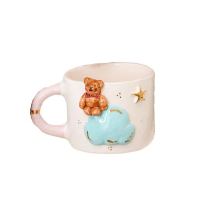 ANATOLIACRAFT BROWN / BLUE TEDDY BEAR HANDMADDE CERAMIC MUG