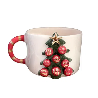 ANATOLIACRAFT RED HANDMADE CHRISTMAS TREE FESTIVE CERAMIC MUG