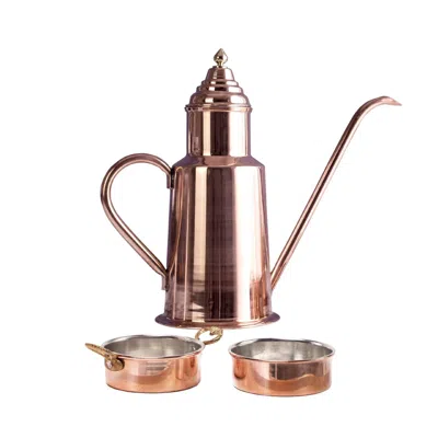 ANATOLIACRAFT BROWN HANDCRAFTED COPPER OLIVE OIL DISPENSER & DIPPING SET