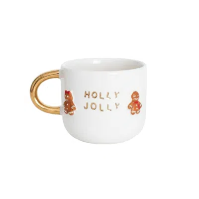 ANATOLIACRAFT WHITE GINGERBREAD HOLLY JOLLY HANDMADE CERAMIC MUG