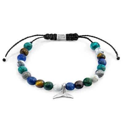 ANCHOR & CREW MULTICOLOURED MULTI-GEM THINK OCEAN MINI WHALE SILVER & STONE MACRAME BRACELET - WOMEN