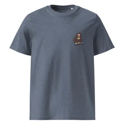 ANCHOR & CREW DARK HEATHER BLUE D J MONKEY ORGANIC COTTON EMBROIDERED T-SHIRT - MEN