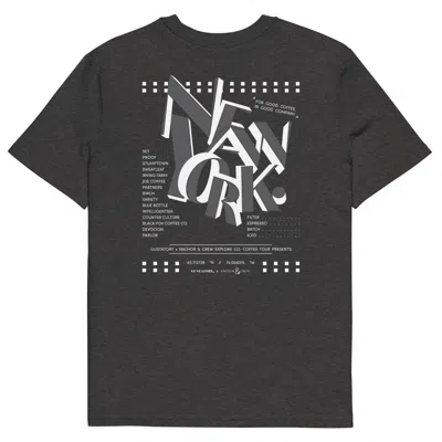 ANCHOR & CREW DARK HEATHER GREY GUSTATORY NEW YORK COFFEE SCENE ORGANIC COTTON EMBROIDERED T-SHIRT - WOMEN