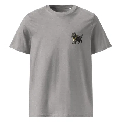 ANCHOR & CREW HEATHER GREY COOL CAT ACTUAL LIFE ORGANIC COTTON EMBROIDERED T-SHIRT - WOMEN