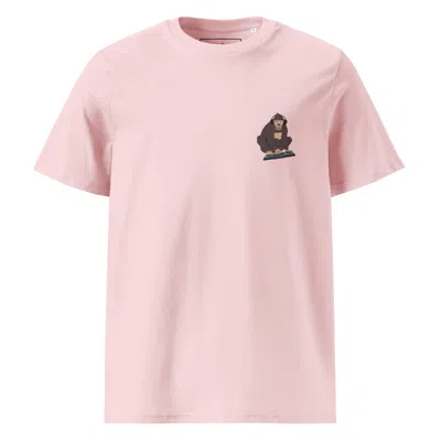 ANCHOR & CREW COTTON PINK D J MONKEY ORGANIC COTTON EMBROIDERED T-SHIRT - WOMEN