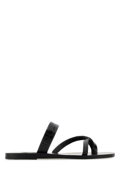 ANCIENT GREEK SANDALS WOMEN BLACK LEATHER SANDALS, 3.5 LUXURY SANDALS & FLOATERS FOR WOMEN DARVEYS