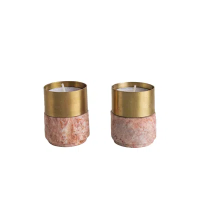 AND JACOB ROSE GOLD BRASS CANDLE HOLDER MARBLE - PINK