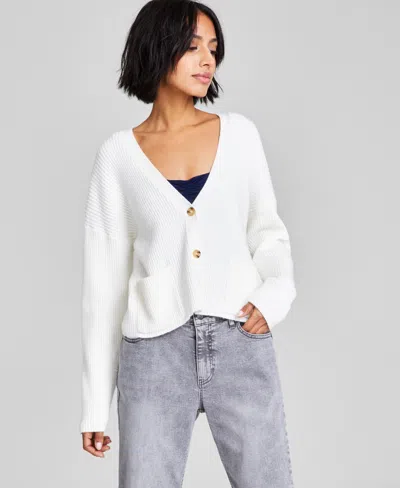 AND NOW THIS WOMEN'S RIBBED PATCH-POCKET 3-BUTTON CARDIGAN SWEATER