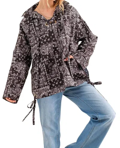 AND THE WHY SAY WE CAN BANDANA PRINT WINDBREAKER JACKET IN BLACK