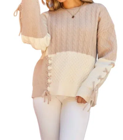 AND THE WHY TIED ME UP SWEATER IN CREAM/LATTE