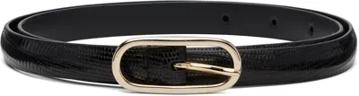 ANDERSON'S BLACK SUPER SKINNY LIZARD LEATHER OVAL BUCKLE BELT
