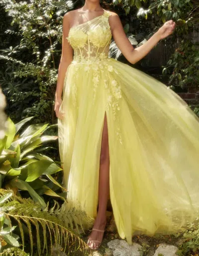 ANDREA & LEO COUTURE ONE SHOULDER EVENING GOWN IN YELLOW