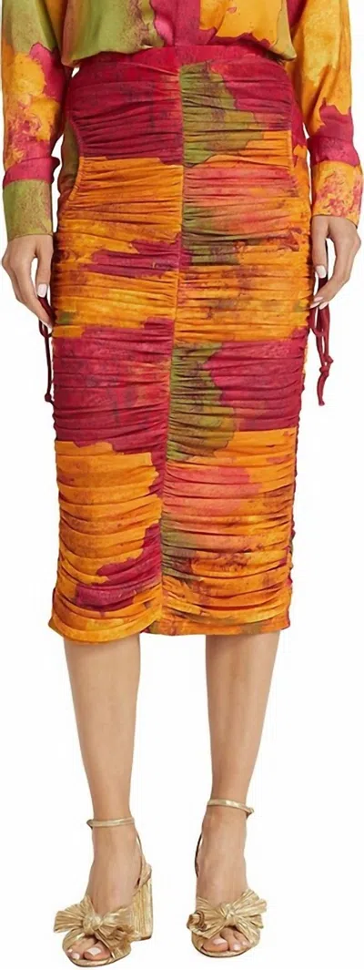 ANDREA IYAMAH TAKA MESH MIDI SKIRT IN RED-YELLOW