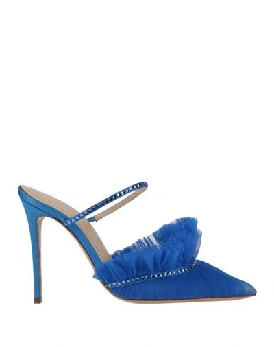 ANDREA WAZEN ANDREA WAZEN WOMAN MULES & CLOGS BLUE SIZE 7 TEXTILE FIBERS, SWAROVSKI CRYSTAL