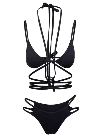 ANDREÄDAMO BLACK TRIANGLE BIKINI WITH CROSSED LACES IN STRETCH POLYAMIDE WOMAN