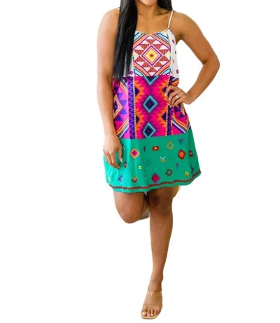ANDREE BY UNIT CAMILLA TIERED EMBROIDERED DRESS IN AZTEC PRINT