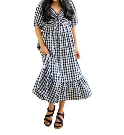 ANDREE BY UNIT GREENVILLE GINGHAM MAXI DRESS IN BLACK AND WHITE