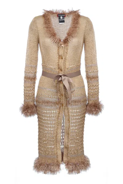 ANDREEVA WOMEN'S GOLD / BROWN CAMILA BROWN HANDMADE KNIT CARDIGAN-DRESS