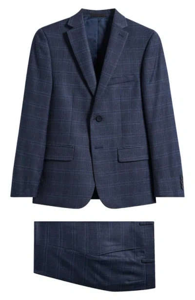 ANDREW MARC ANDREW MARC KIDS' SKINNY FIT NAVY PLAID SUIT