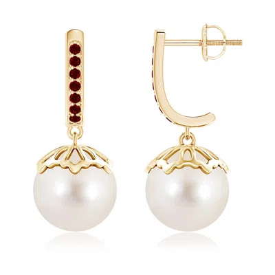 ANGARA ANGARA 10MM CLASSIC FRESHWATER PEARL & RUBY DANGLE EARRINGS