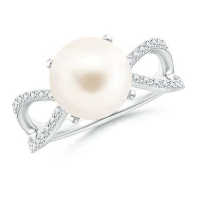 ANGARA ANGARA 10MM FRESHWATER PEARL AND DIAMOND SPLIT SHANK RING
