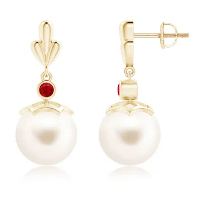 ANGARA ANGARA 10MM FRESHWATER PEARL & RUBY PEAR MOTIF EARRINGS