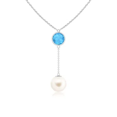 ANGARA ANGARA 10MM FRESHWATER PEARL & SWISS BLUE TOPAZ LARIAT NECKLACE