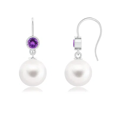 ANGARA ANGARA 10MM FRESHWATER PEARL EARRINGS WITH BEZEL AMETHYST