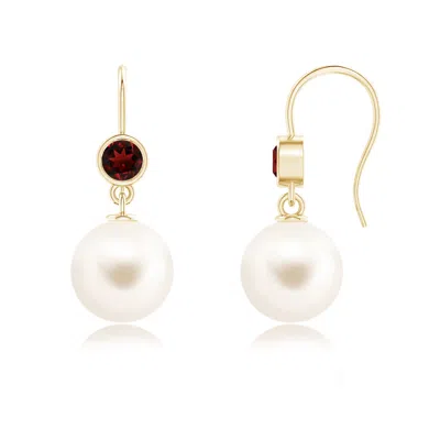 ANGARA ANGARA 10MM FRESHWATER PEARL EARRINGS WITH BEZEL GARNET
