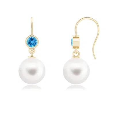 ANGARA ANGARA 10MM FRESHWATER PEARL EARRINGS WITH SWISS BLUE TOPAZ