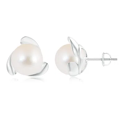 ANGARA ANGARA 10MM FRESHWATER PEARL FLOWER STUD EARRINGS