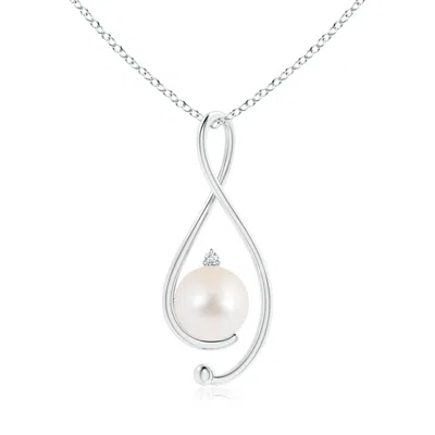 ANGARA ANGARA 10MM FRESHWATER PEARL INFINITY PENDANT WITH DIAMOND
