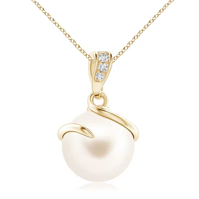 ANGARA ANGARA 10MM FRESHWATER PEARL SPIRAL PENDANT WITH DIAMONDS