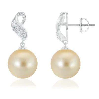 ANGARA ANGARA 10MM GOLDEN SOUTH SEA PEARL AND DIAMOND SWIRL EARRINGS