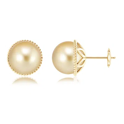 ANGARA ANGARA 10MM GOLDEN SOUTH SEA PEARL EARRINGS WITH ROPE FRAME