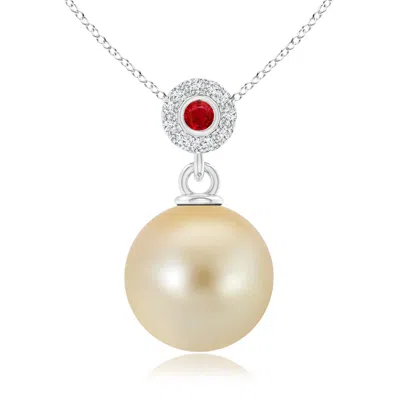 ANGARA ANGARA 10MM GOLDEN SOUTH SEA PEARL HALO PENDANT WITH RUBY