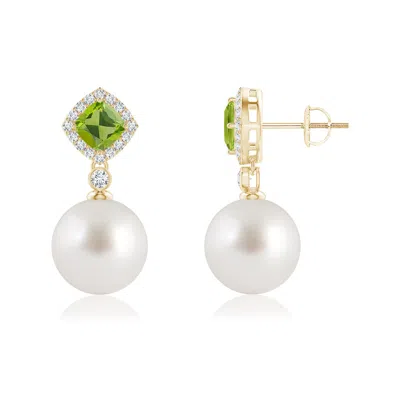 ANGARA ANGARA 10MM PERIDOT & SOUTH SEA PEARL DANGLE EARRINGS
