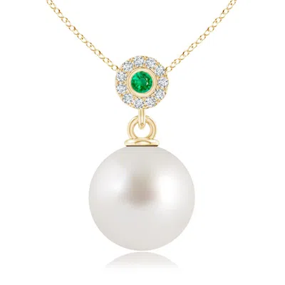 ANGARA ANGARA 10MM SOUTH SEA PEARL HALO PENDANT WITH BEZEL EMERALD