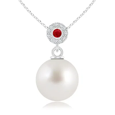 ANGARA ANGARA 10MM SOUTH SEA PEARL HALO PENDANT WITH BEZEL RUBY