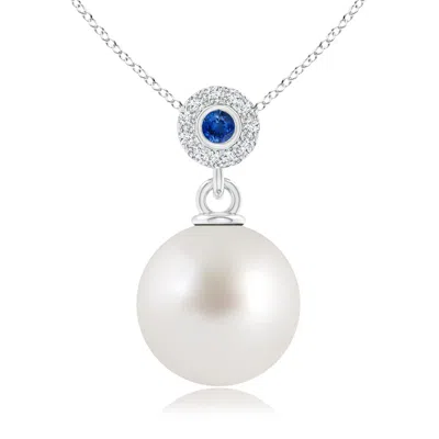 ANGARA ANGARA 10MM SOUTH SEA PEARL HALO PENDANT WITH BEZEL SAPPHIRE