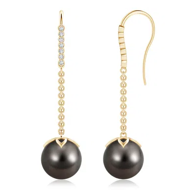 ANGARA ANGARA 10MM TAHITIAN PEARL AND DIAMOND LONG DANGLE EARRINGS